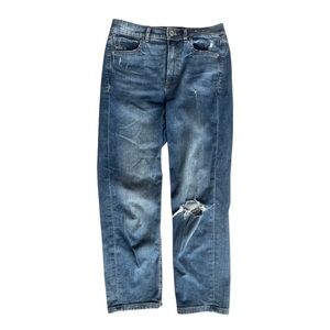 Express Women’s Mom Jeans Super High Rise SZ 6R Distressed Medium Wash Denim
